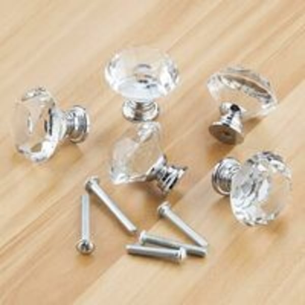 12 stk krystallknapper til skap, skuff, skap, dørhåndtak, håndtak, gjennomsiktig krystallglassdiamant, sølvbase
