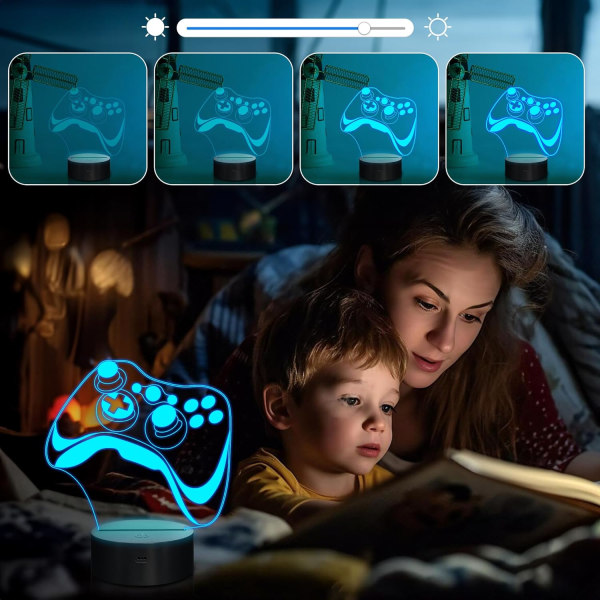 Hologram Controller 3D Nattlampa för Barn, 16 Färger & Fjärrkontroll Dimmer Kontroll Pojke Flicka Videospel Rum Tillbehör som Jul Födelsedagspresent till Barn