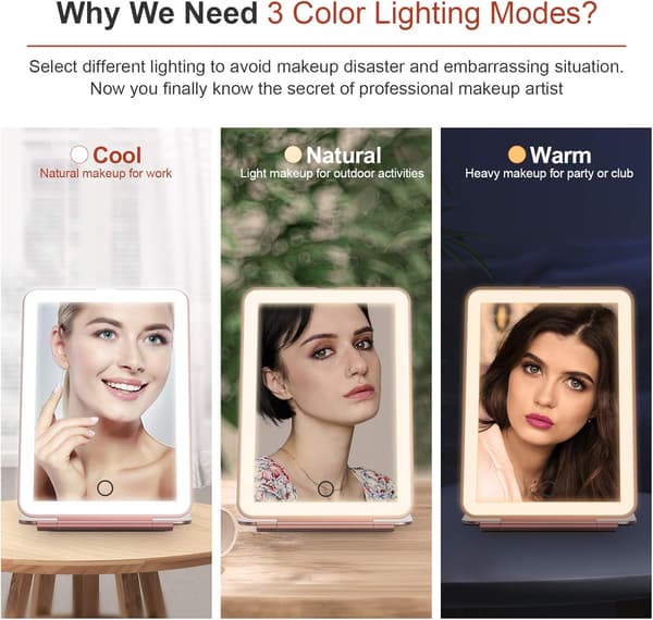 Travel Mirror for Makeup, Portable Mirror with Lighting, Dimmable Touch Screen