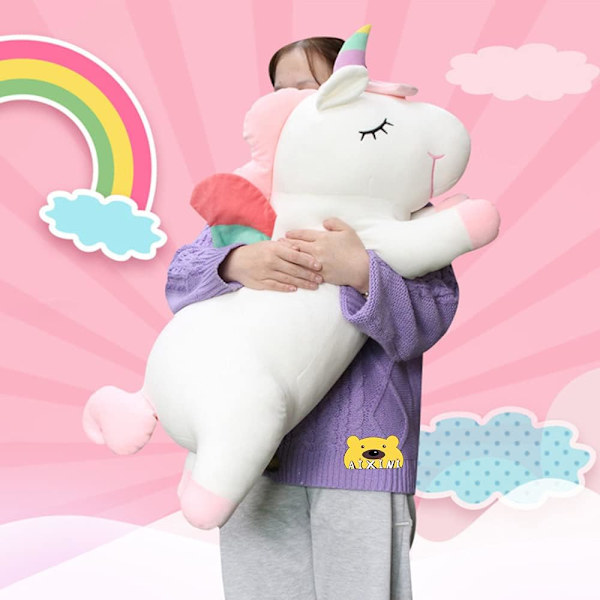 Plys Unicorn Plysdyr Pude Legetøj, 11,8 Tommer Sød Blød Hvid Unicorn Plys Med Regnbue Vinger Gaver Til Piger