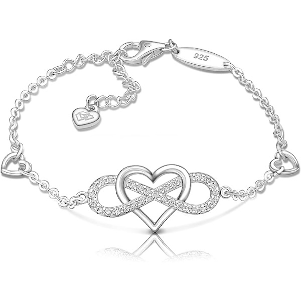 Infinity Hjärtarmband för kvinnor i 925 sterling silver, litet hjärta berlock kedjearmband för flickor tonåringar vänskapssmycken