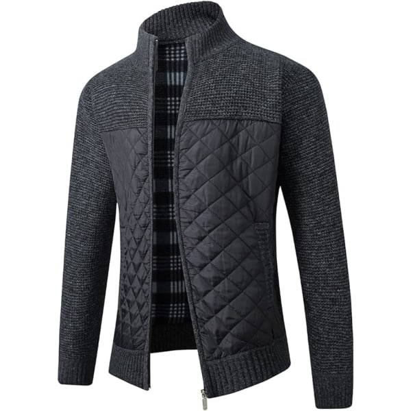 Långärmad koftatröja för män Thermal Slim Fit Quiltad jacka med hel dragkedja Business Casual Knit Coats Ficka (svart, L) black L