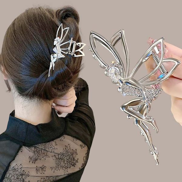 Fe hårklämma, silver hårklämma för flickor, strass fe hårklämma, metall klo klämma fe hår klo klämma, tjockt hår kristall hårklämma, haj klämma