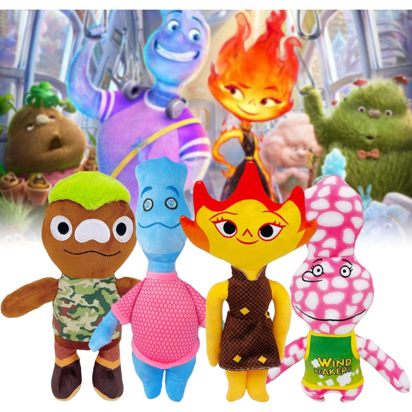 Elemental Plyschleksak, Ember Wade Mjuk Plyschfigur Docka för Elemental Fans, Plyschdockor Presenter till Barn Vänner Pojkar Flickor (4PCS)