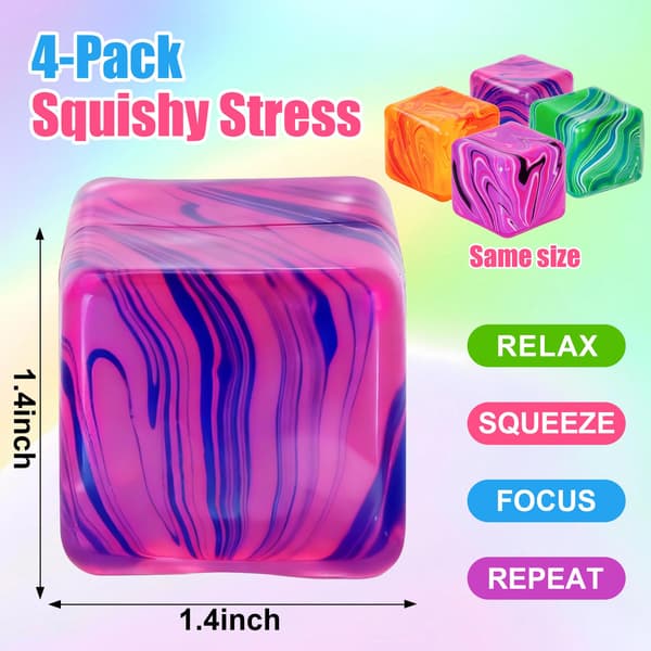 4-pack Fidget Toys, Squishy Cube, Ice Cube Squishy för ångest- och stresslindring för vuxna, långsamt stigande sensoriska stressbollar, klassrumspris