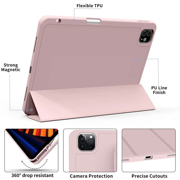 ZOYU Etui til iPad Pro 11 tommer 4./3./2. generation med penneholder, til iPad Air 4./5. generation 10,9 mini 6 Trefoldigt stativ Smart Etui Sort