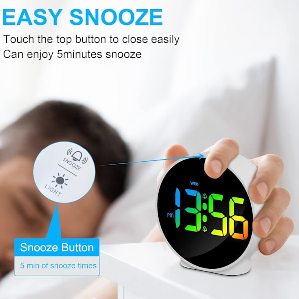 Lille digitalt vækkeur LED skrivebordsrejse elektronisk ur dobbelt alarm snooze dæmpbar dag indstillet 12/24H uge display 4 tommer