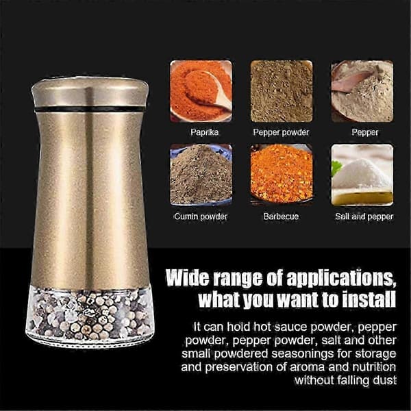 Køkken Shaker Krydderiflaske Dispenser med Låg, Rustfrit Stål og Glas, Guld