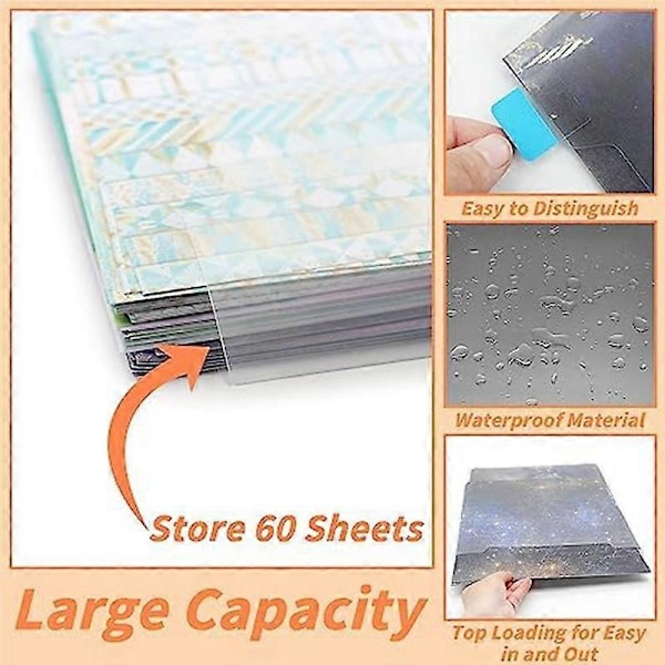12-delt oppbevaringsboks for scrapbook-papir for 30,48 x 30,45 cm papir med 60 selvklebende indeksfaner Waterpr