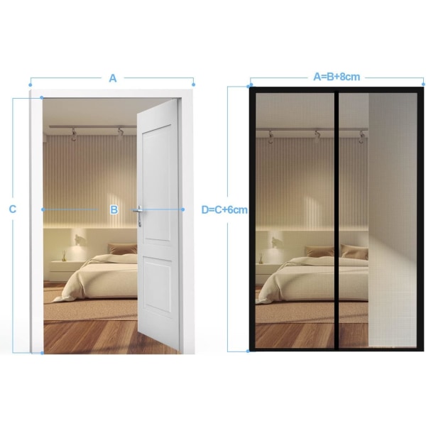 Myggenet Dør Vindue Magnetisk 80×200cm, Anti Fly Insekt Gardin, Magnetisk Skydedør Myggenet, Sort