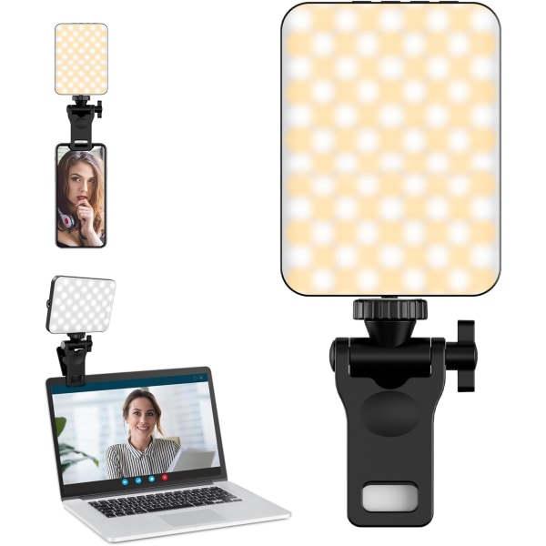 Klipsfyll videolampe - 80 LED kraftig oppladbar lampe, 3 lysmoduser for telefon, iPhone, Android, iPad og bærbar PC, for sminke