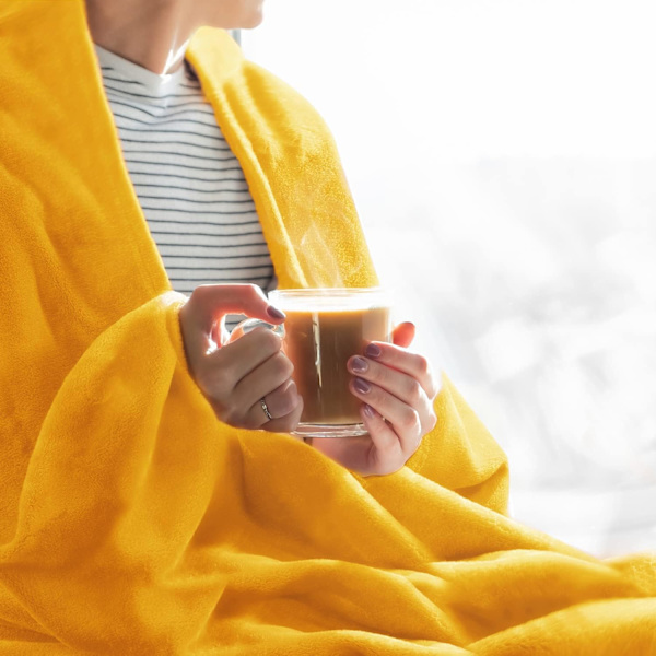 Fleece tæppe sort tæpper til sofa og seng, plys hyggeligt fuzzy tæppe 50\" x 60\", super blødt og varmt tæppe til efterår og vinter