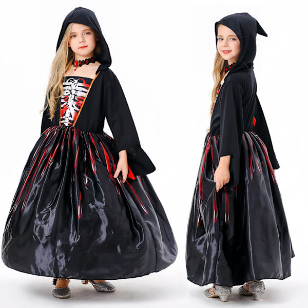 Halloween Børne Cos Heks Kostumer Piger Halloween Cosplay Fest Sort Uhyggelige Kostumer M