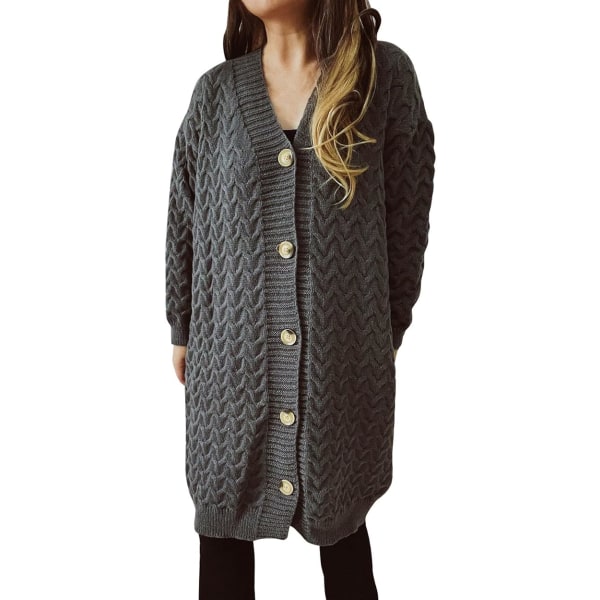 Kappa för kvinnor Sherpa-fodrad jacka Moderock Enfärgad överdimensionerade kläder Öppen framsida lång kappa (grå, L) Gray 针L