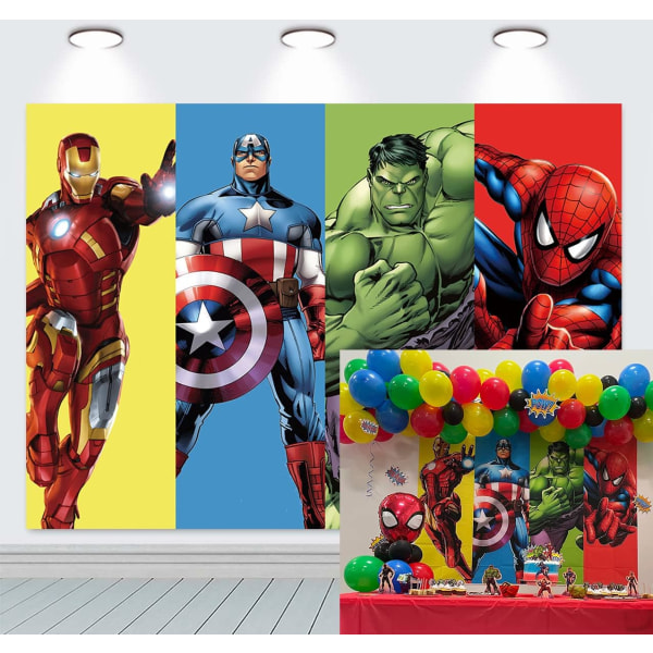 Superhero Backdrop Anime Character Image Photo Background Boy Children Birthday Party baby Shower Cake Table Decoration Backdrop 7x5FT