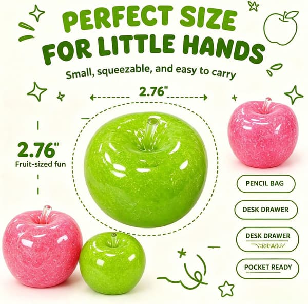 Grøn Æble-Slushy Squishy, Æble-Squishy Crunchy – Sød Blød Klemme-Fidget til Skrivebord & Rejse, Bærbar Sensorisk Beroligende, Ideel Gave til