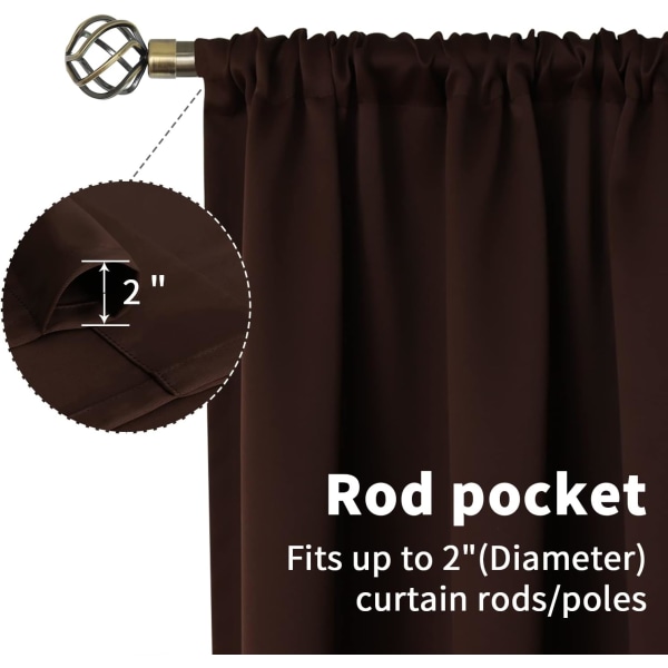 od Pocket Hvite Gardiner for Stue - Termisk Isolerte Vindusbehandlingsgardiner for Soverom, 2 Paneler, 52 x 63 Tommer