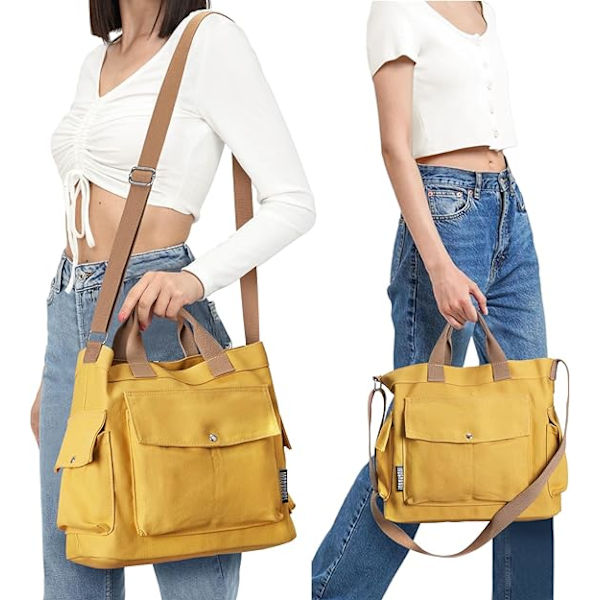Naisten kangaskassi 14 tuuman suuri crossbody-kassi, jossa on useita taskuja, kangaskassi, olkalaukku, työlaukut