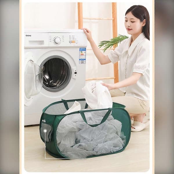 Nylon Mesh Laundry Hamper Foldable Ventilated Four-Sided Design with Handles, 62 x 29 x 33
