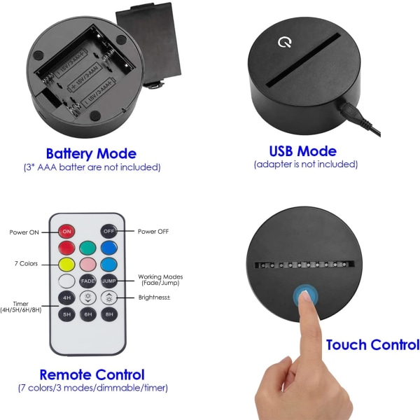 [ 7 farger/3 arbeidsmoduser/timer ] Fjernkontroll og berøringskontroll 3D illusjonshest nattlys, dimbar LED hestelampe, USB/batteridrevet