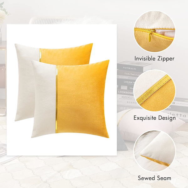 Ett paket med 2 höstdekorativa sammetskuddfodral, guldläder fyrkantiga mjuka enfärgade kuddfodral, soffkuddar, 18 X 18 tum, orange gult