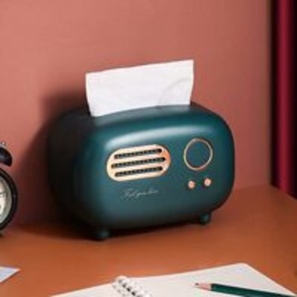 Retro rektangulær serviettboks, radiomodell, serviettboks, praktisk og fasjonabel, for kontor, kjøkken, stue, grønn