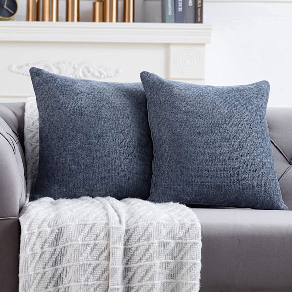 Blågrå kuddfodral 18x18 tum Set om 2 solida rustika bondgård dekorativa kuddfodral fyrkantiga kuddfodral för hem soffa soffdekoration