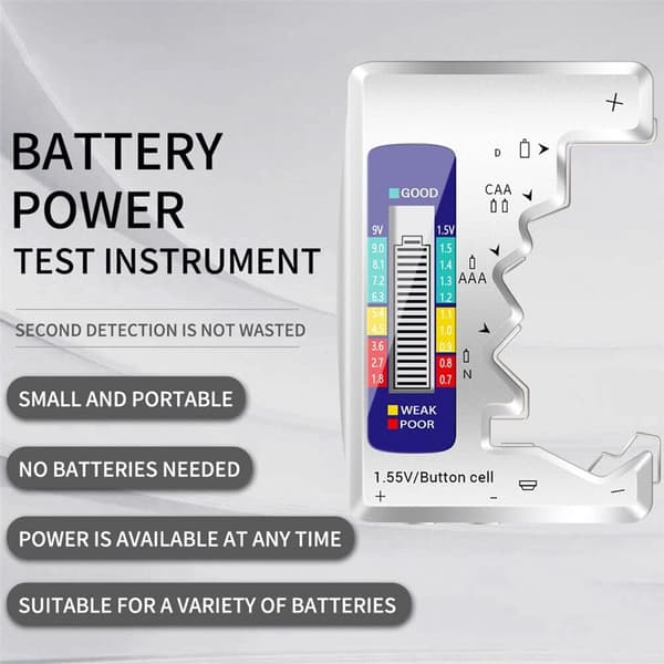 Digital Universal Batteritester Batterikontrol til Alle Batterier C AA AAA D N 9V 6F22 1.5V Knapcelle Små Mini Batterier