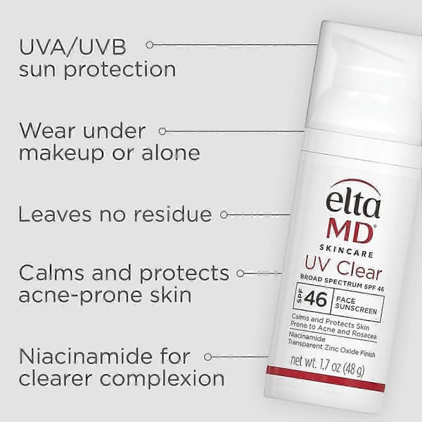 EltaMD UV Clear Ansigts Solcreme SPF 46, Oliefri Solcreme med Zinkoxid
