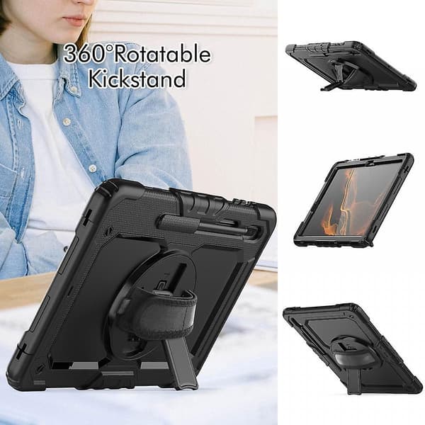 iPad 9:e/8:e/7:e generationens fodral, iPad 10.2 fodral 2021/2020/2019, [Barnsäkert] Ambison helkroppsskyddsfodral, 360 roterbart stativ och handrem