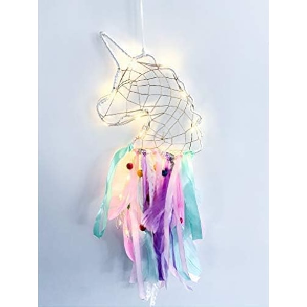 Drømmefanger Fjer Vedhæng Vægophæng til Bil Hjem Piger Børn Børneværelse Mobil Soveværelse Dekoration Indretning LED Styles (Unicorn LED)