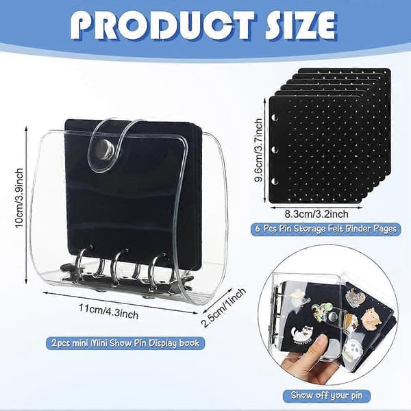 2 stk. Mini Emaljestift Display Bog Klar Samlingsbind Holder Stift Display Boards Opbevaringsorganisator Black    transparent