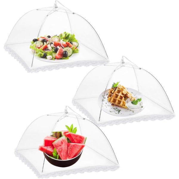 3-pakning matdeksel 12 tommer pop-up kryptert nettplate serveringstelt, fint nettparaply for utendørs, fester, piknik, grillfester