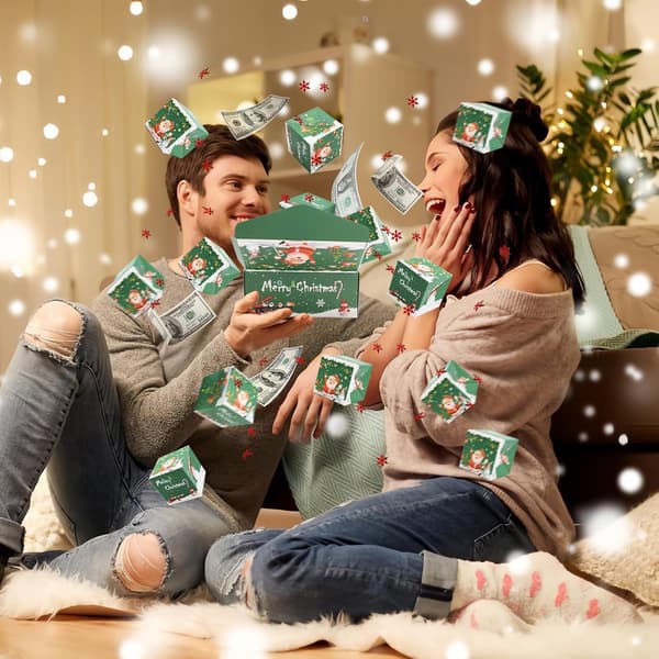 Surprise Gift Box Explosion för pengar Unik vikbar studsande röd kuvertpresentförpackning med konfetti Kontantexplosion Lyx för f
