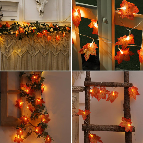 3M 20LED Höst Höst Lönnlöv ljusslinga Batteridriven Halloween-lampor, Höstlöv Girlangljus för temafest, Inomhus Utomhus Dekoration