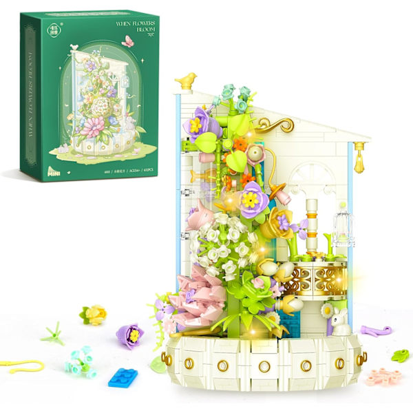 Blombukett Byggsatser, 632 PCS Botanisk Samling Byggklossleksaker för Dekoration Hem, Kreativ Växtdisplay