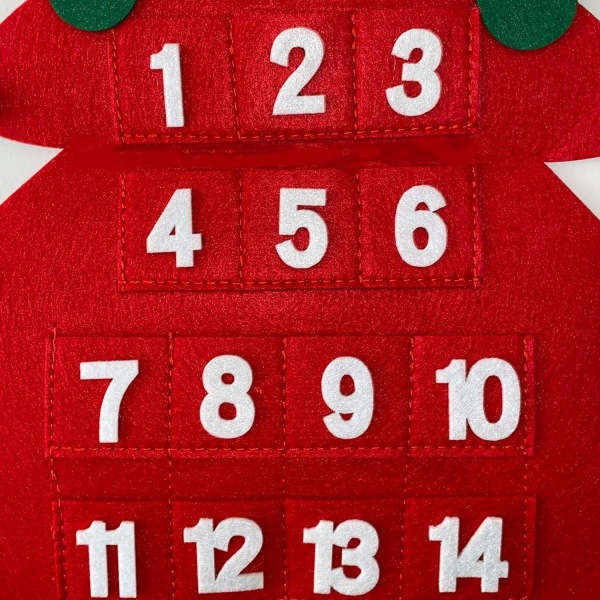 Nedtælling til jul - Genanvendelig traditionel julekalender i filt til børn med 24 lommer - Ophæng