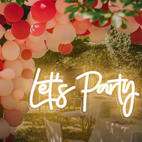 Let's Party LED-neonskylt, varmvit neonskylt för väggdekor, USB-driven upplyst skylt med strömbrytare för kafé, bar, kök, restaurang, heminredning