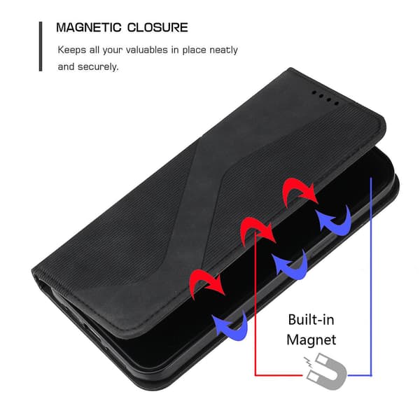 Samsung Galaxy A25 Etui, PU Læder Flip Etui Magnetisk Lukning Pung Kortpladser Stativ Sort