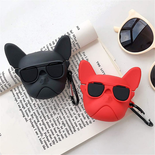 Kompatibel med Airpods 1&2 Fodral, Silikon 3D Söt Rolig Djurtecknad Rolig Karaktär Airpod Fodral, Mode Cool (Svart Glas Hund)