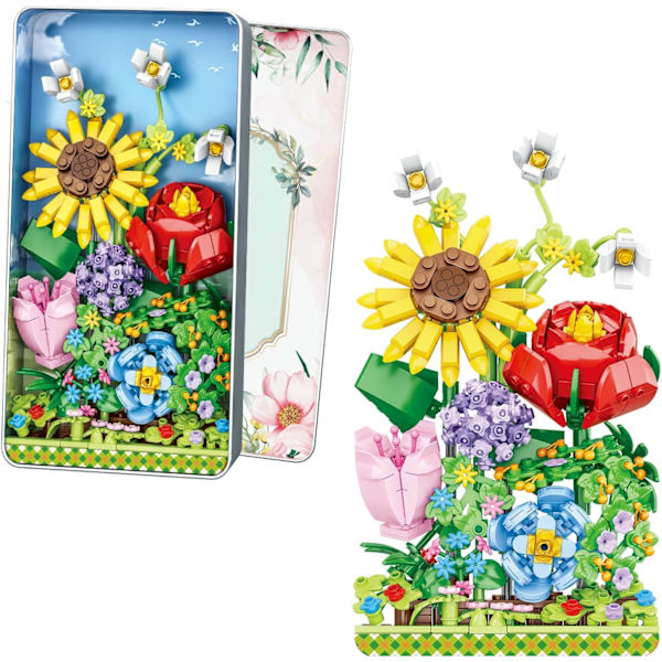 Blombukett Byggsats - 6 sorters blommor Botanisk samling, Blombyggklossleksaker Kreativt projekt för hemrum (478 delar)