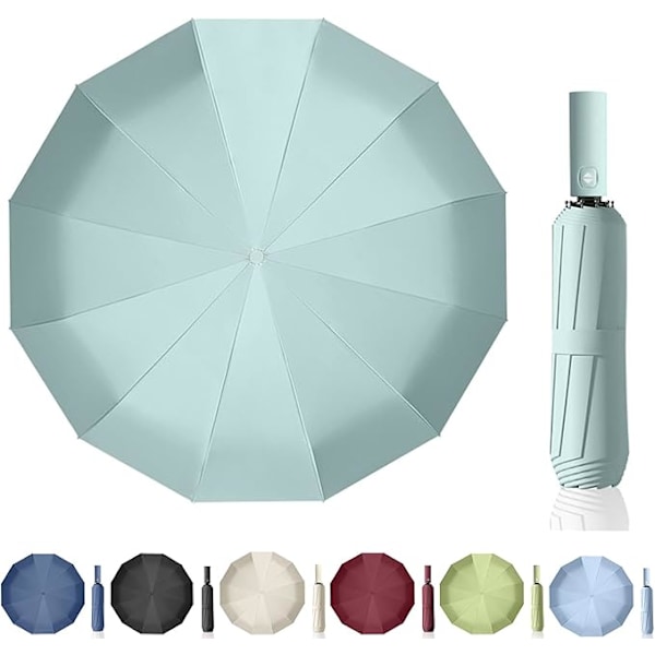 Maibar paraply vindtæt stærk kompakt 24 ribber vandtæt paraply foldbar rejseparaply vindtæt parasol til mænd og kvinder Dark Night Green