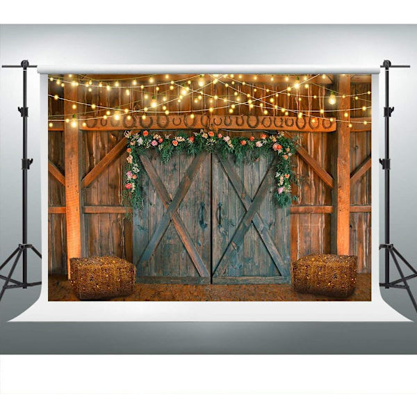 Tregulv i tre for låvebakgrunn for bondegårds temafest 7x5ft Retro Cowboy Style Låvedør Høyløkter Landlig bakgrunn for festdekor Bakgrunn Fotostudio