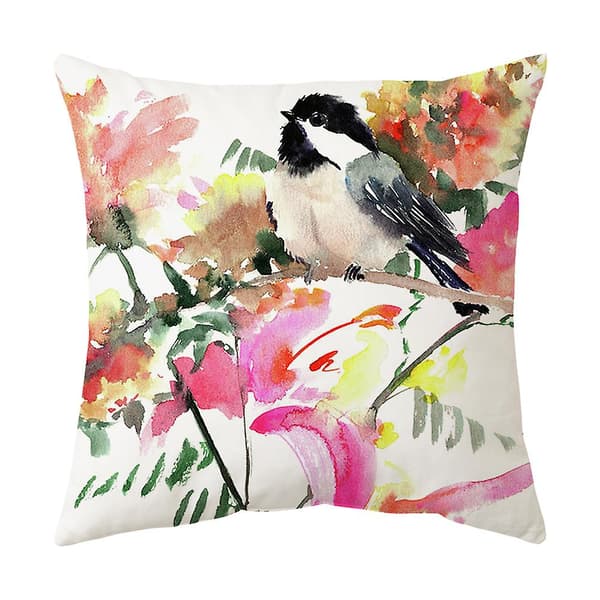 Sæt med 4 søde pudebetræk 45x45cm, blomsterfuglemønster dekorative pudebetræk til seng sofa stue soveværelse