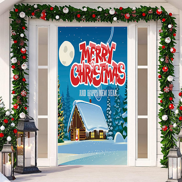 Glædelig jul dørbetræk julehængende banner julemand dørbetræk klud polyester jule dørbetræk juledekorationer, 70,9 x 35,4 tommer