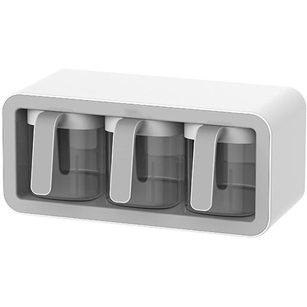 Kryddburkar, transparent kryddbehållare, 3-fack kryddbox med handtagssked, hushållskryddburk förvaringsställ, stor kapacitet 400 ml (grå)