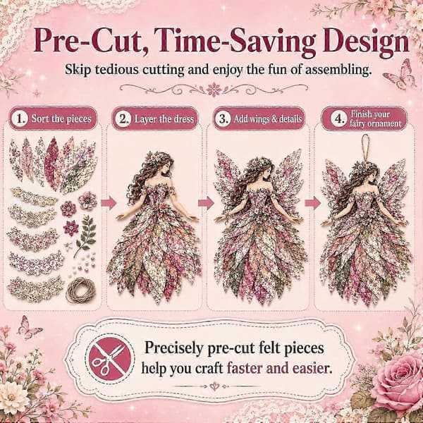 2026 Nyt Fe-Patchwork DIY-sæt, Sjovt DIY Fe-Patchwork Sysæt, Sødt Lagdelt Blomsterfe DIY-sæt til Håndværkselskere og Boligindretning