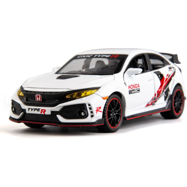 Diecast-auto 1/32 Honda Civic Type-R -malliauto, vetäytyvä leluauto valoilla ja äänillä, malliajoneuvot