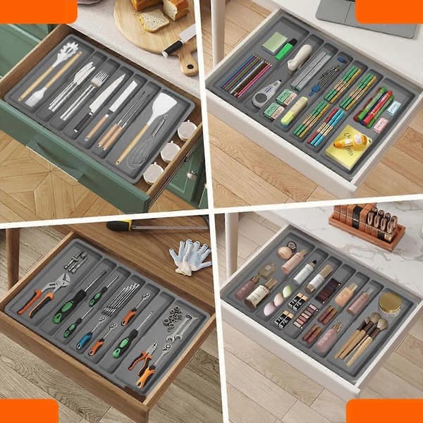Silikon skuffeorganisator (57x35.5x3) Oppbevaringsstativ med flere rom