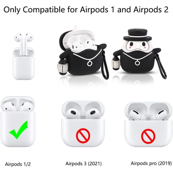 Piirretty kuori Airpodeille 2. ja 1. sukupolvelle, 3D-animaatiohahmojen muotoiltu silikonikuori, suojaava iskunkestävä kuori avaimenperällä Airpods-kuulokkeille